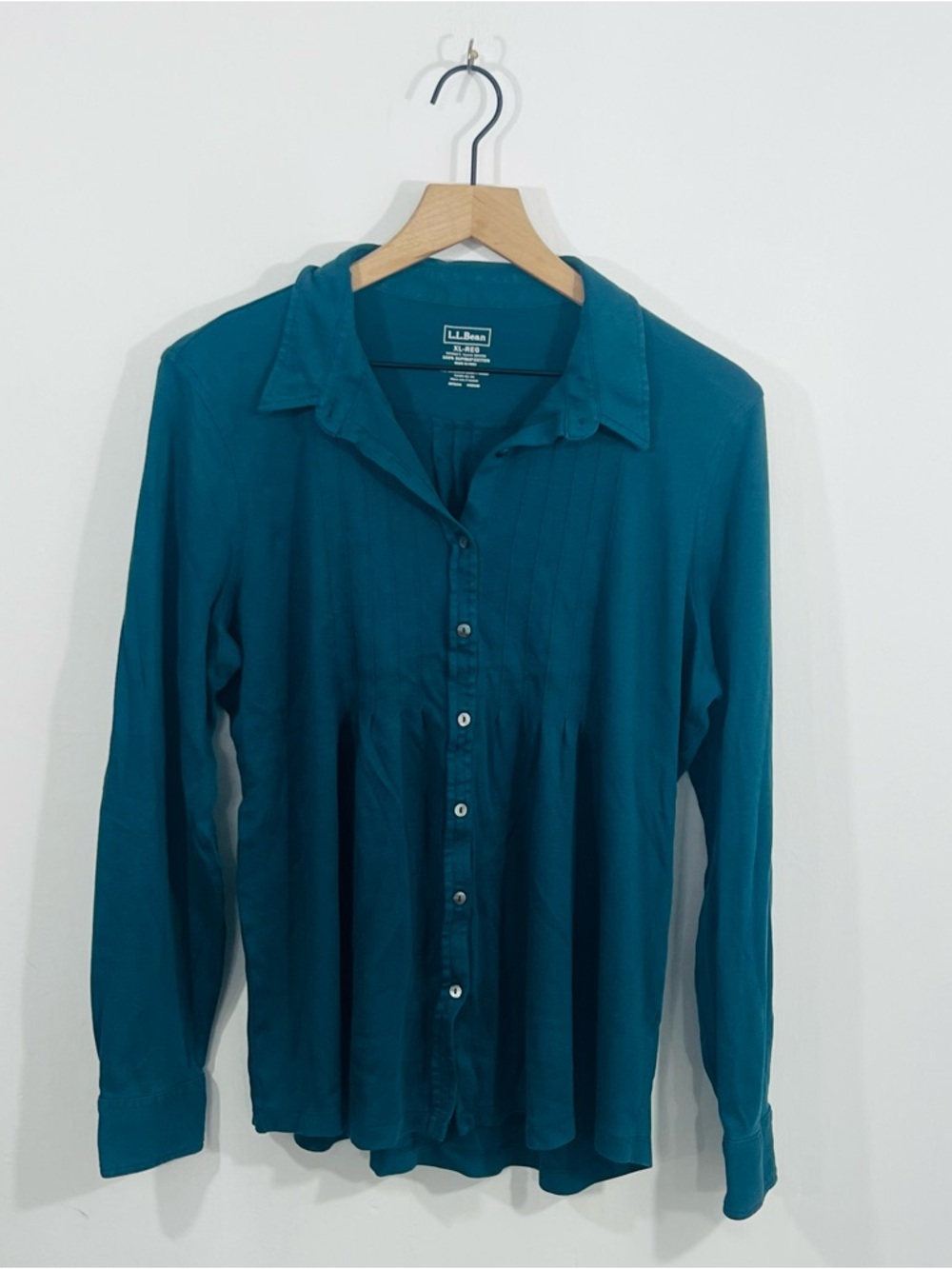L.L. Bean Deep Natural Forrest Green Button Down Collared Button Cuff Sleeve XL